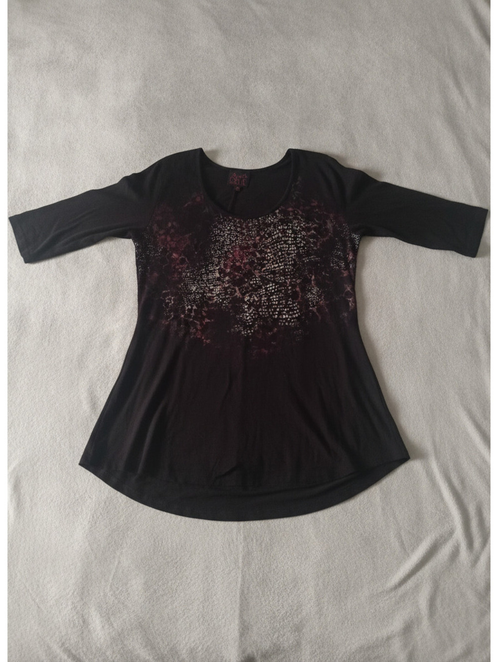 French Blue Black Foil Print Scoop Neck Tunics Top Size 1X 3/4 Sleeve